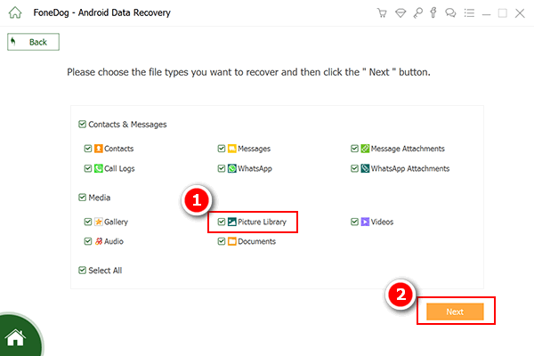 Seleccione la categoría de fotos para recuperar fotos borradas en Samsung