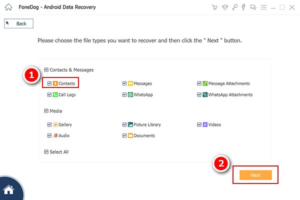 Seleccionar el tipo de datos y comenzar a escanear