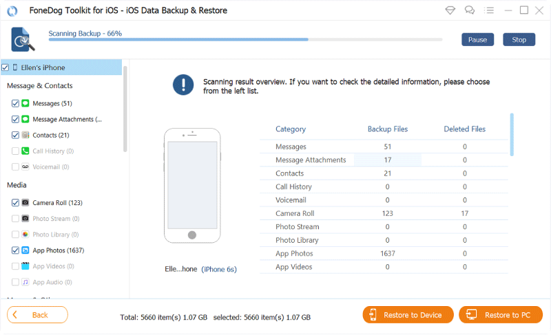 Escaneando la copia de seguridad para reparar la restauración de iCloud Taking Forever