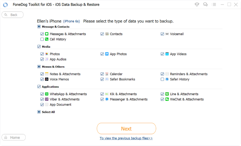 Seleccione el tipo de archivos de copia de seguridad