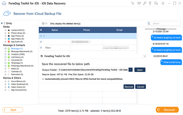 Vista previa y recuperación de mensajes de texto eliminados de iCloud