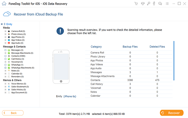 Elija iCloud Backup de fotos eliminadas recientemente de iPhone