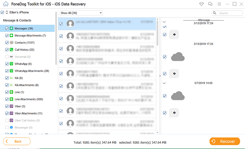 Buscar iMessages con FoneDog iOS Data Recovery