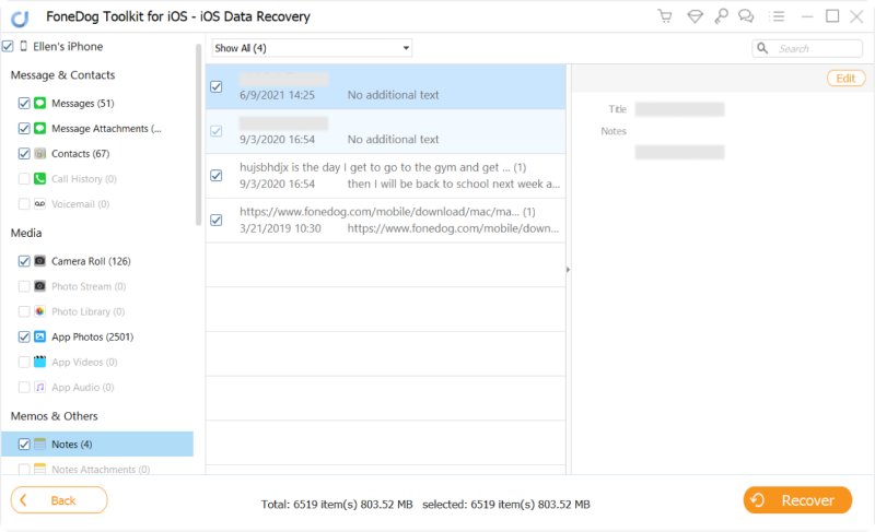 Deshacer en Notes iPhone recuperando notas perdidas usando FoneDog iOS Data Recovery