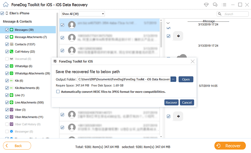 Encuentre mensajes antiguos en iPhone sin desplazarse y recupérelos rápidamente - FoneDog iOS Data Recovery