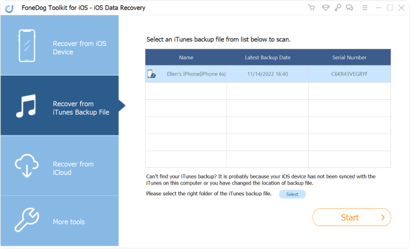 Inicie FoneDog Toolkit- Recuperación de datos de iOS y elija la opción