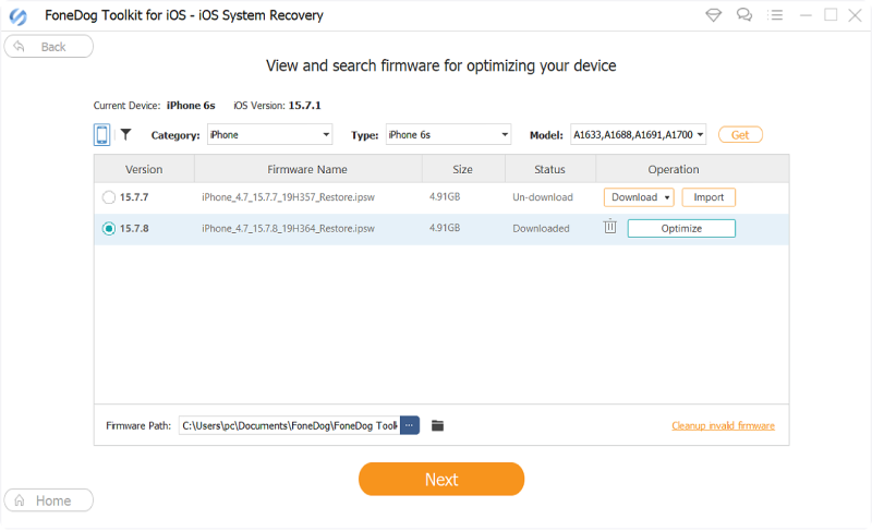 ver y buscar firmware para optimizar su dispositivo