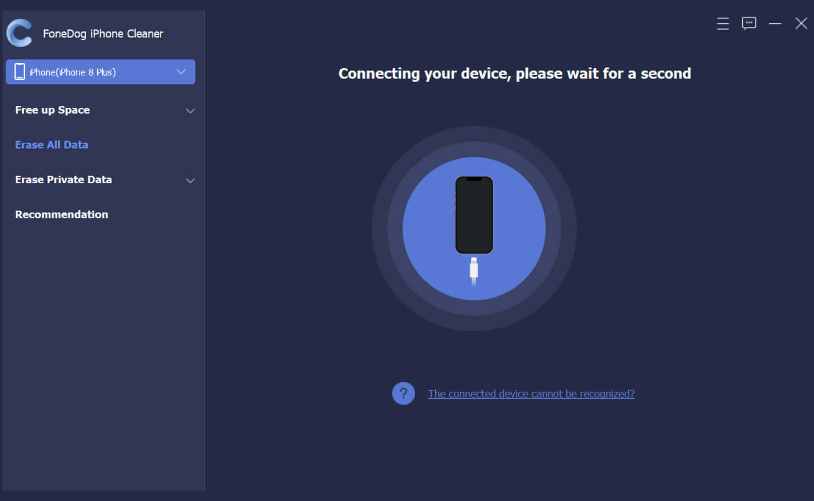 Uso de FoneDog iPhone Cleaner para conectar el dispositivo cuando iCloud no puede eliminar la copia de seguridad