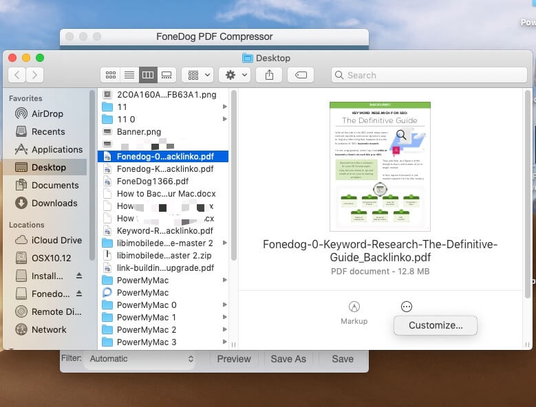 FoneDog PDF Compressor Guardar opción de personalización