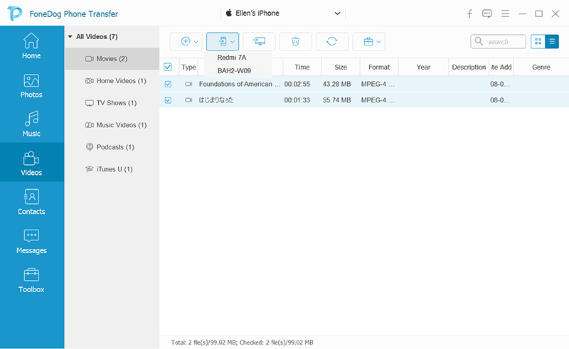 Envíe videos desde iPhone a Android usando FoneDog Phone Transfer