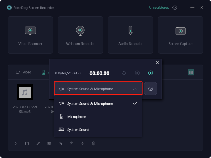 Grabar audio en Presentaciones de Google - FoneDog Screen Recorder: Configuración de audio