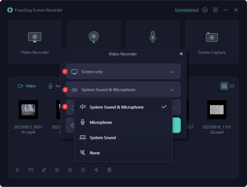 Solución a "¿Por qué no puedo grabar la pantalla?" - FoneDog Screen Recorder: Configuración de audio