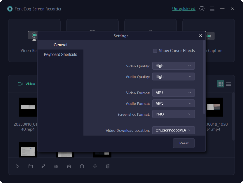 Grabar en Steam - FoneDog Screen Recorder: Configuración general