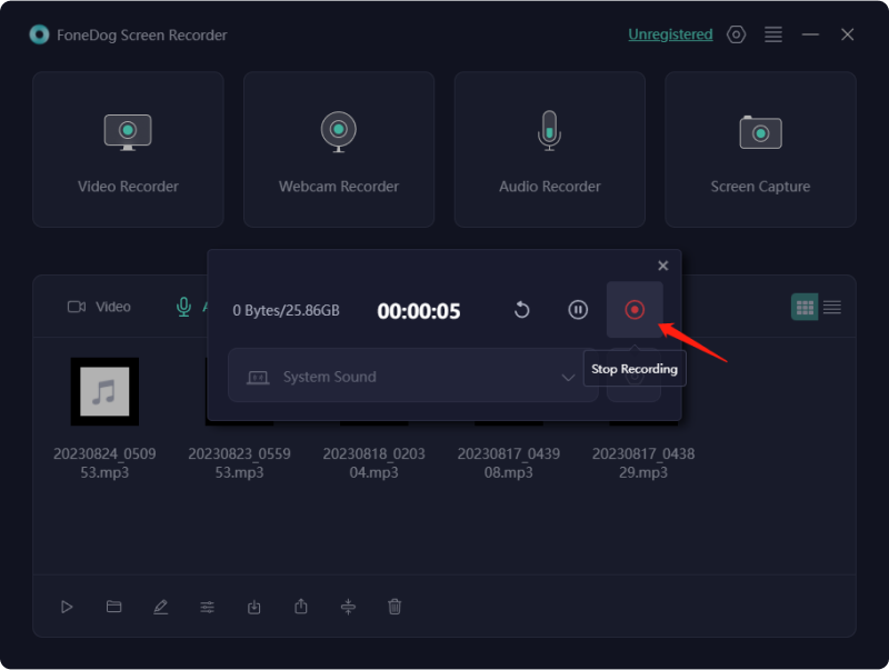 Grabar audio en Presentaciones de Google - FoneDog Screen Recorder: detener la grabación