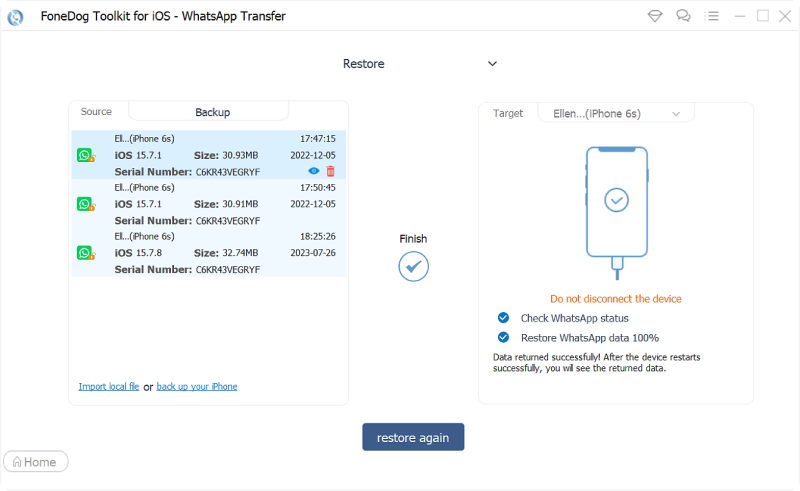 Restaurar datos de WhatsApp desde la computadora al iPhone