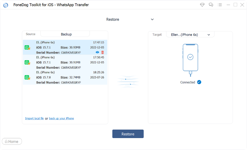 Restaure la copia de seguridad en otro dispositivo usando FoneDog WhatsApp Transfer