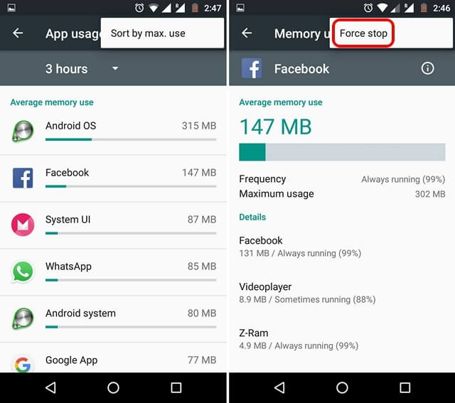 Detalles de Android Amemory