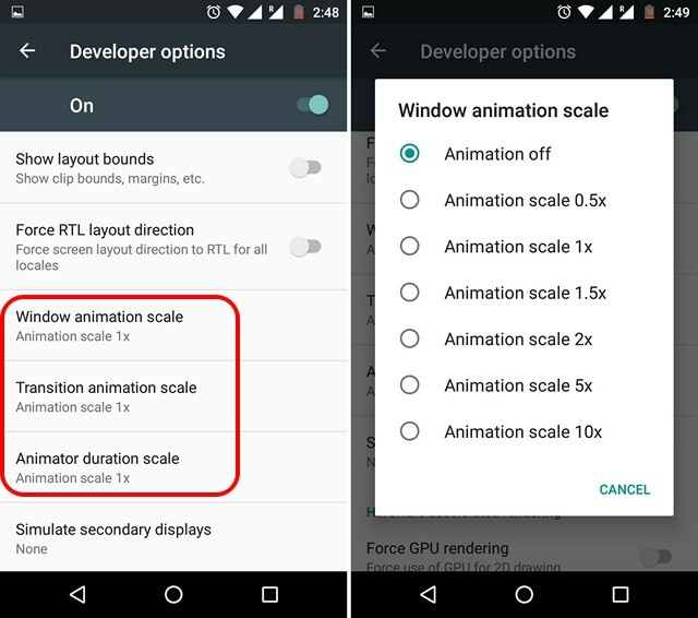 Animación para desactivar Android