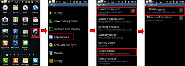 Android 2.3 o anterior: habilite la depuración de USB