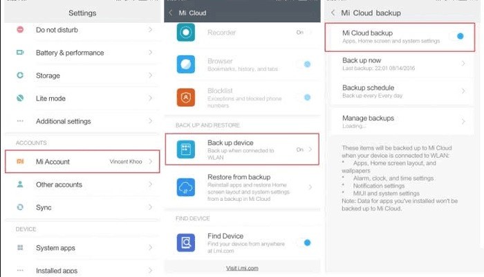 Copia de seguridad de mensajes de texto en Xiaomi a Mi Cloud