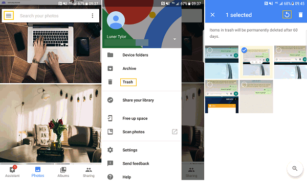 Recuperar fotos borradas de la basura de Google Fotos