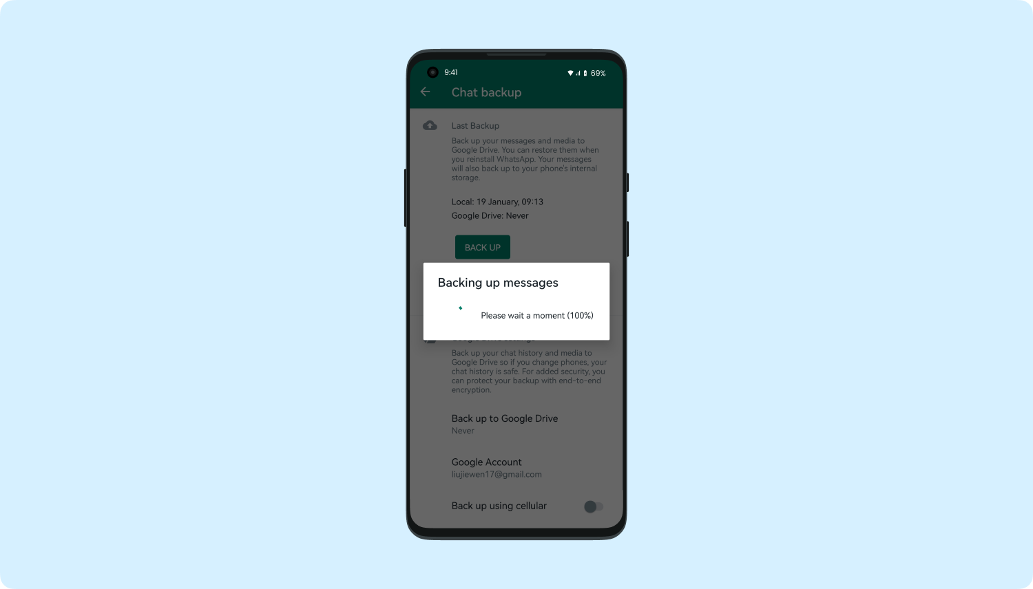 Copia de seguridad del historial de chat de WhatsApp en Google Drive