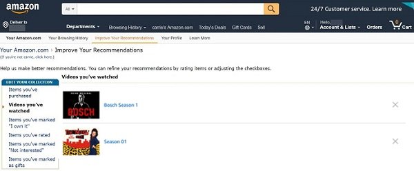 Eliminar el historial de Amazon Watch