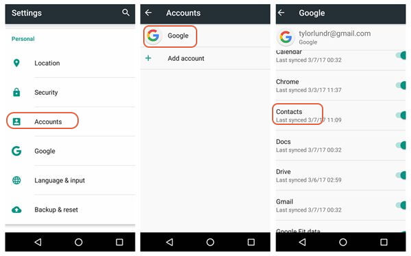 Copia de seguridad restaurar contactos de la cuenta de Google