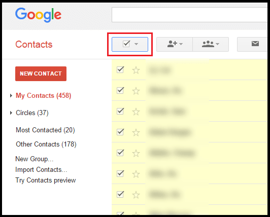 Google selecciona todos los contactos