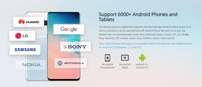 Jihosoft Android Phone Recovery: marcas admitidas