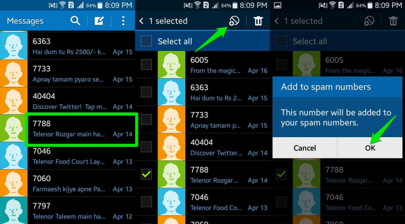 Bloquear mensajes de texto en Samsung usando la aplicación de mensajería