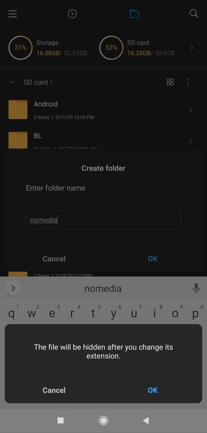 Ocultar imágenes en Android sin aplicación a través de la extensión NoMedia