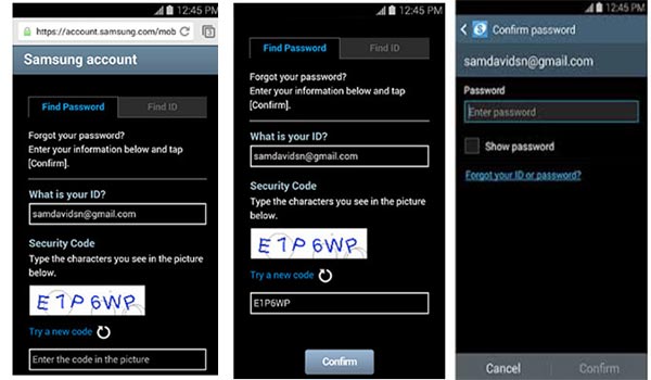 Desvío de cuenta Samsung restableciendo la configuración