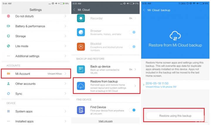 Toque Restaurar desde la copia de seguridad para recuperar los mensajes de Whatsapp eliminados