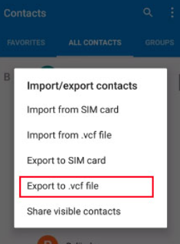 Contactos de Android como un archivo VCF