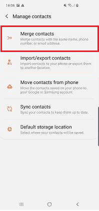 Copia de seguridad de contactos de Samsung combinando cuentas