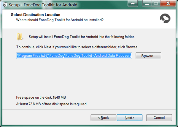 Ubicación de destino de instalación de Android