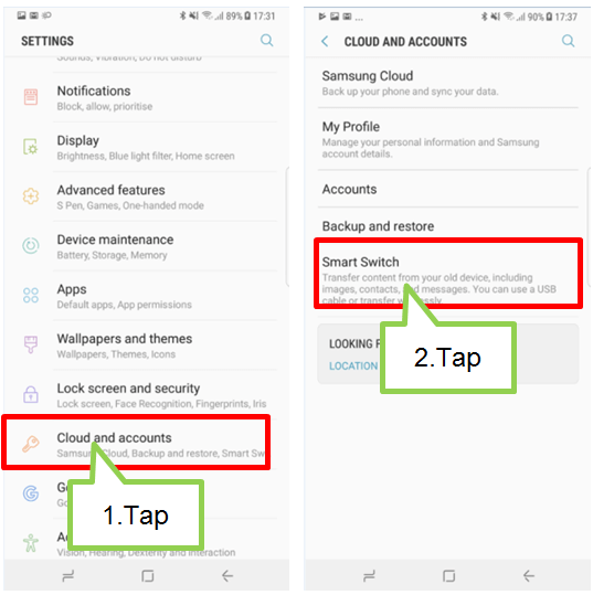 Copia de seguridad de datos a Samsung a través de Smart Switch