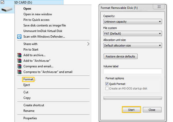 Formato de Windows Tarjeta SD