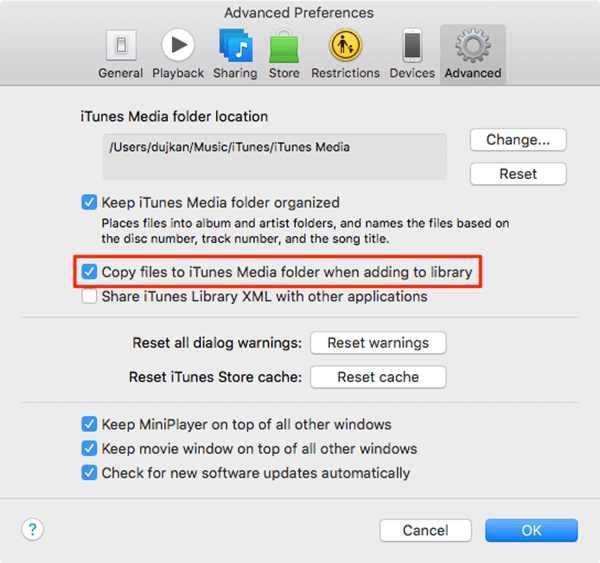 Copia de seguridad de la biblioteca de iTunes a la unidad externa