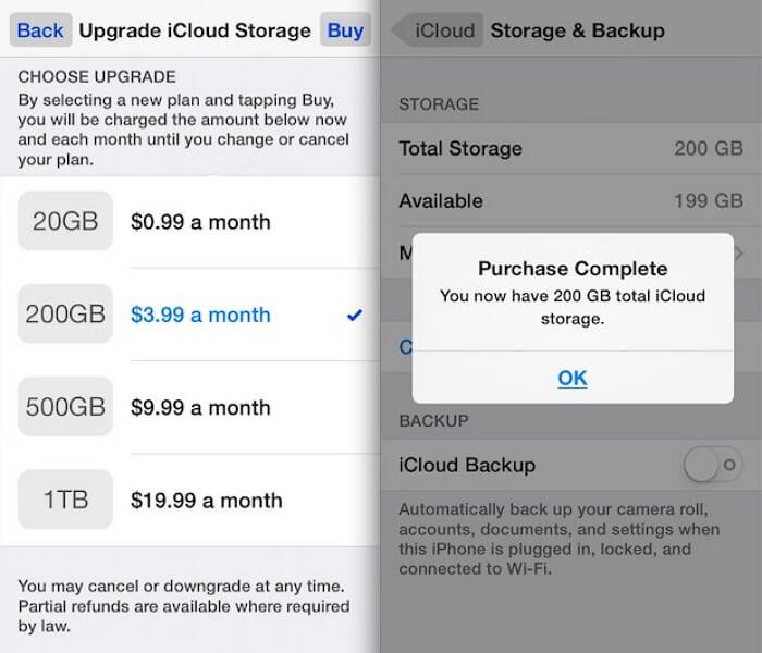 Comprar más almacenamiento de iCloud