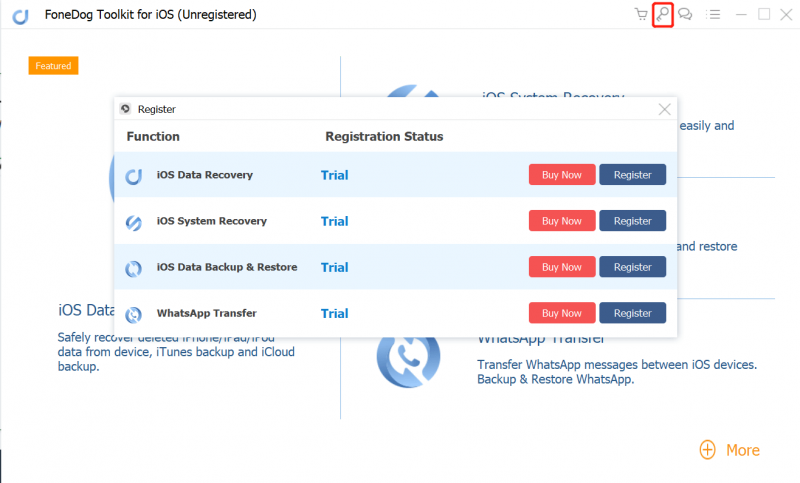 Registrar el menú de recuperación de datos de Fonedog iOS