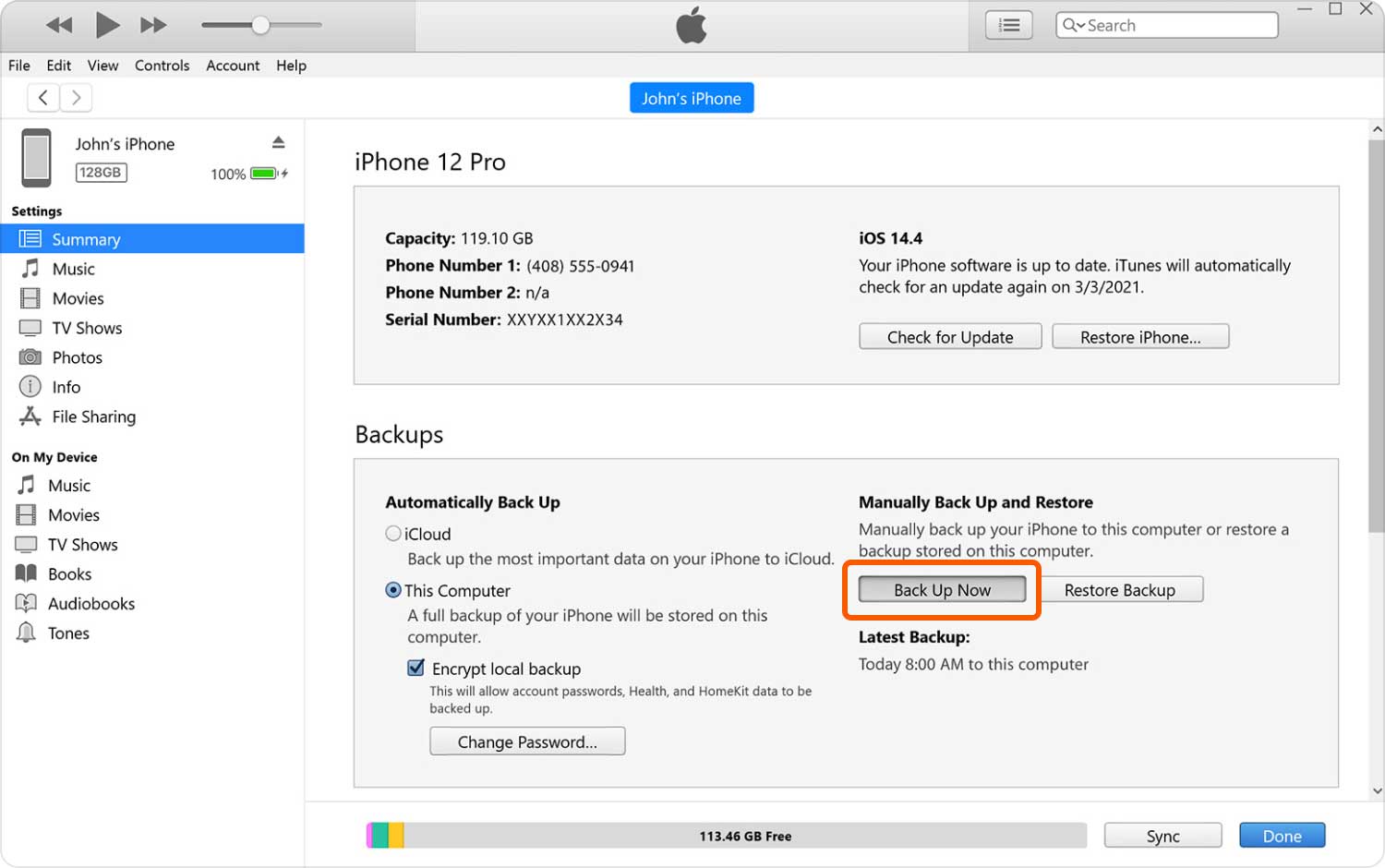 Copia de seguridad de iPhone con iTunes