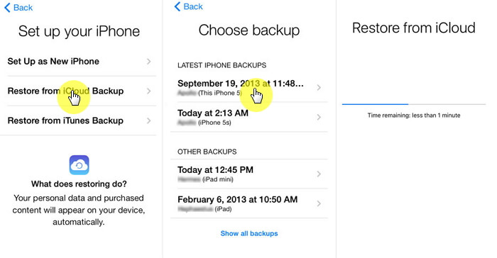 Restaurar datos de Iphone desde Icloud Backup