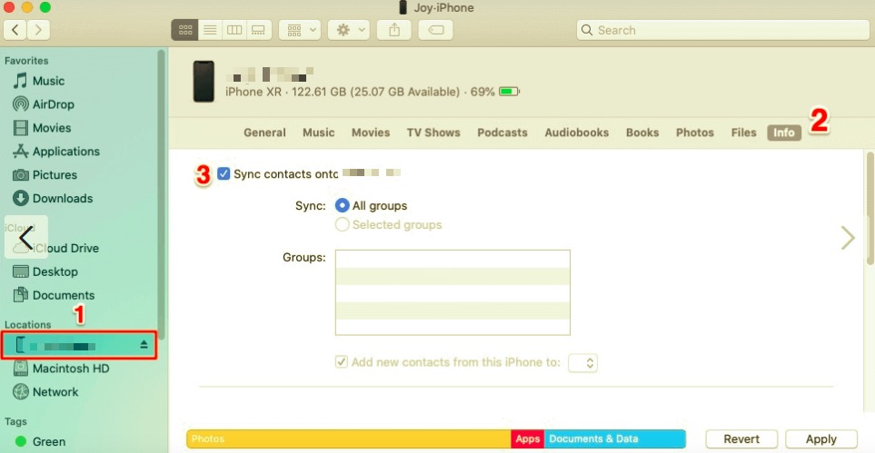Sincronizar desde contactos de iPhone a Mac con Finder
