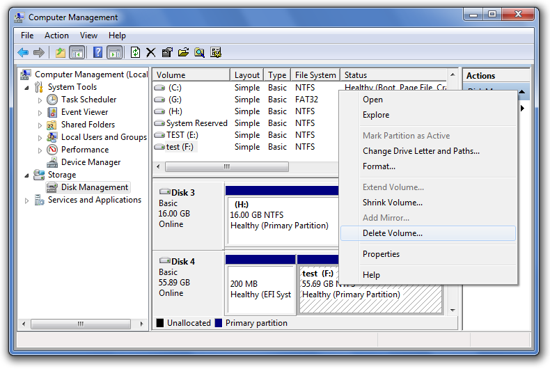 Windows eliminar partición a través de la administración de discos