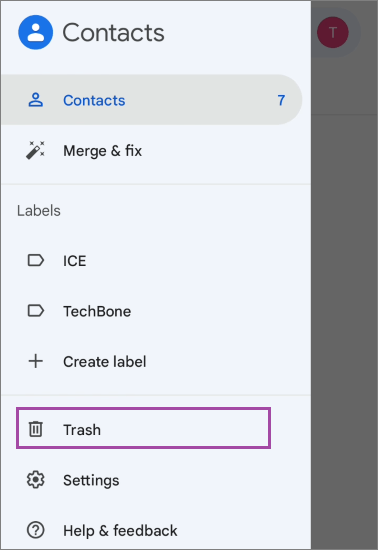 Restaurar contactos de Google usando la papelera de contactos de Google en la aplicación móvil
