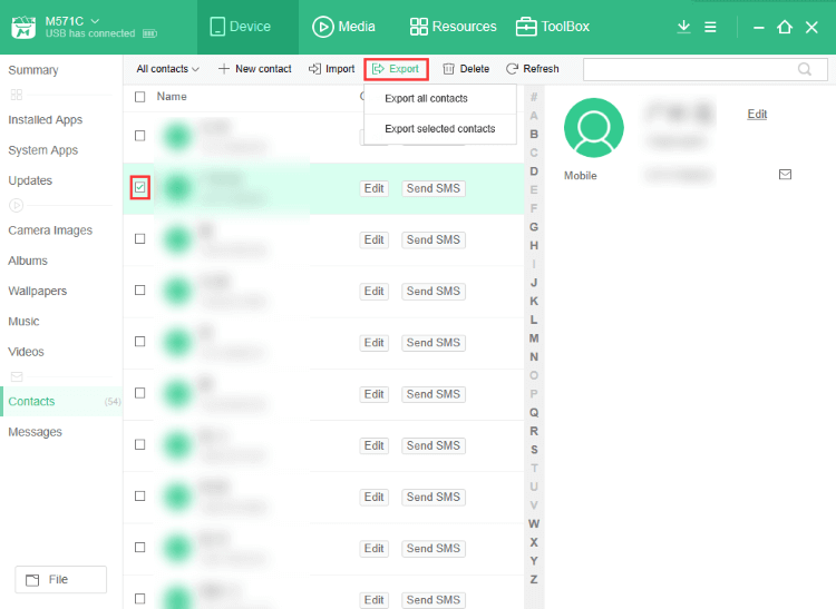 Exportar contactos de Android a PC a través de Moborobo