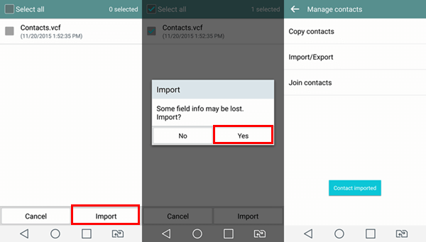 Seleccione Contactos de Android para exportar