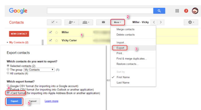 exportar contacto de iCloud a Google